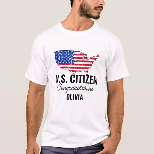 Proud New U.S. Citizen – American Map Citizenship Tシャツ (正面)