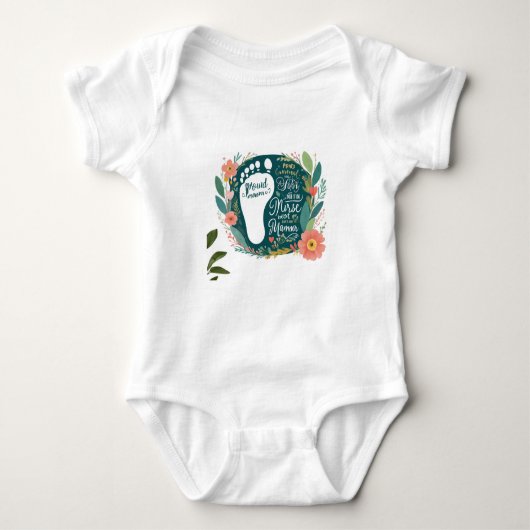 Proud Nurse Mama – Floral Baby Footprint Design ベビーボディスーツ (正面)