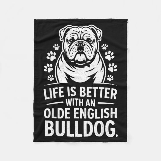 Proud Olde English Bulldog Life Is Better Dog Funn フリースブランケット (正面)