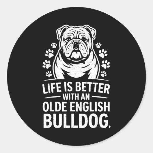 Proud Olde English Bulldog Life Is Better Dog Funn ラウンドシール (正面)