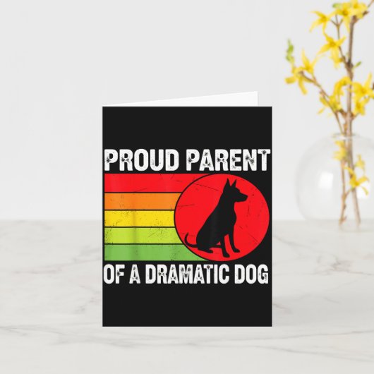 Proud Parent Of A Dramatic Dog Silhouette Retro De カード (黄色い花)