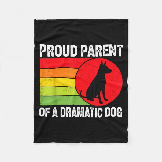Proud Parent Of A Dramatic Dog Silhouette Retro De フリースブランケット (正面)
