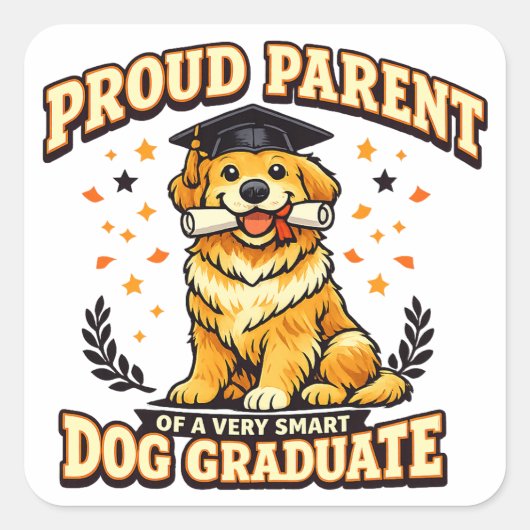 Proud Parent Smart Dog Graduate Funny Sticker スクエアシール (正面)