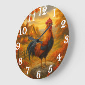 Proud rooster in autumn countryside ラージ壁時計 (傾斜)