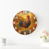 Proud rooster in autumn countryside ラージ壁時計 (ホーム)