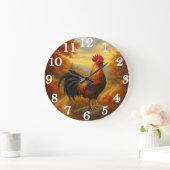 Proud rooster in autumn splendor ラージ壁時計 (ホーム)