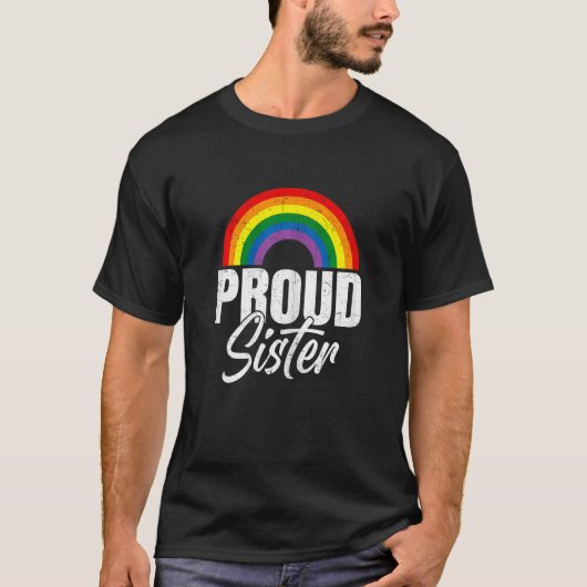 Proud Sister Ally LGBT Lesbian Gay Pride Month LGB Tシャツ (正面)