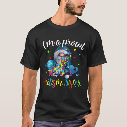 Proud Sister Autism Awareness Cute Gnomes Puzzle P Tシャツ (正面)
