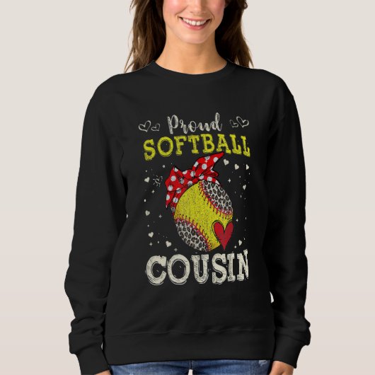 Proud Softball Cousin Leopard Game Day Spirit Play スウェットシャツ (正面)