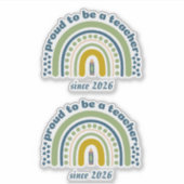 Proud To Be a Teacher Retro Blue Green シール (正面)