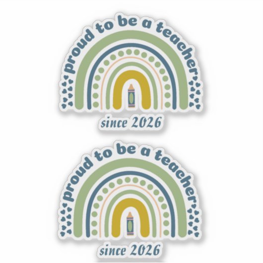 Proud To Be a Teacher Retro Blue Green シール (正面)