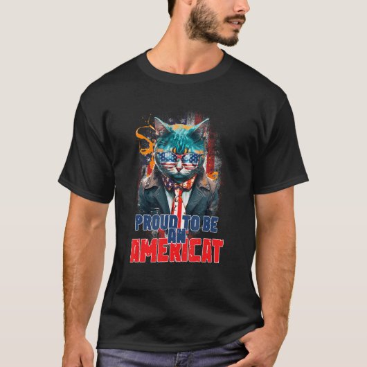 Proud To Be An Americat American Flag 4th July Cat Tシャツ (正面)