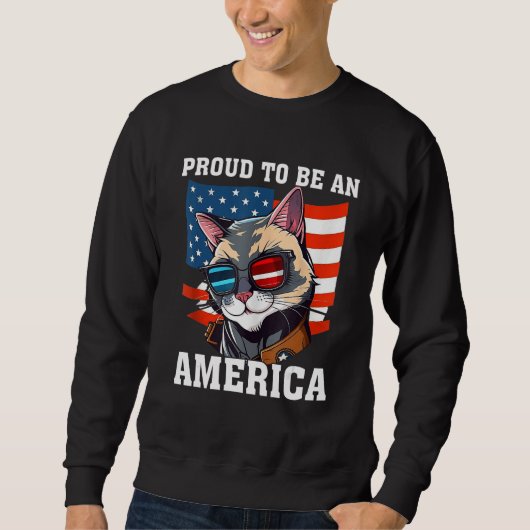Proud To Be An Americat Funny Cat American Flag 4t スウェットシャツ (正面)