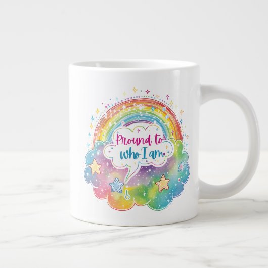 Proud to Who I Am Rainbow Art Self Love Pride Gift ジャンボコーヒーマグカップ (右)
