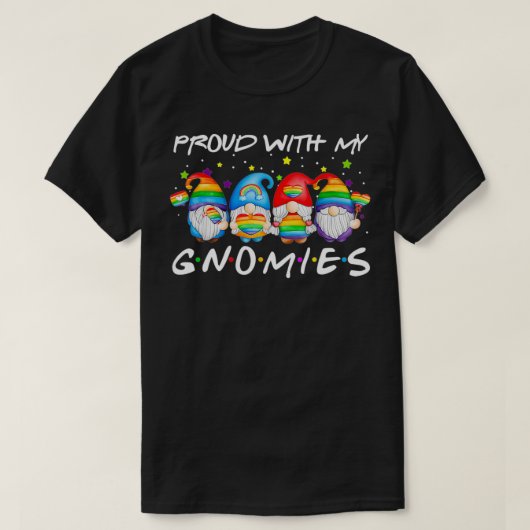 Proud With My Gnomies Heart Rainbow LGBT Gay Lesbi Tシャツ (デザイン正面)