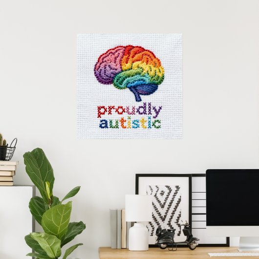 Proudly Autistic Embroidered Rainbow Brain Design  ポスター (ホームオフィス)