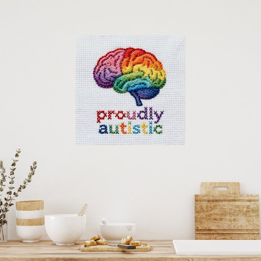 Proudly Autistic Embroidered Rainbow Brain Design  ポスター (キッチン)