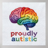 Proudly Autistic Embroidered Rainbow Brain Design  ポスター (正面)