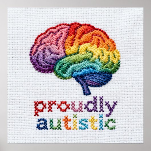 Proudly Autistic Embroidered Rainbow Brain Design  ポスター (正面)