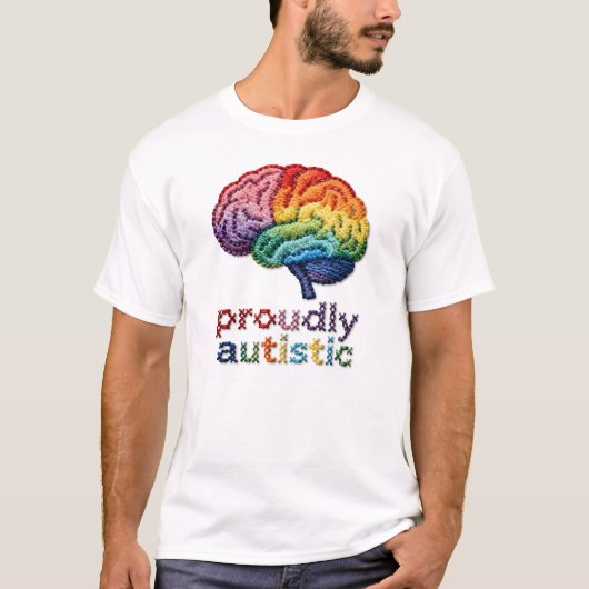 Proudly Autistic Embroidered Rainbow Brain Design Tシャツ (正面)
