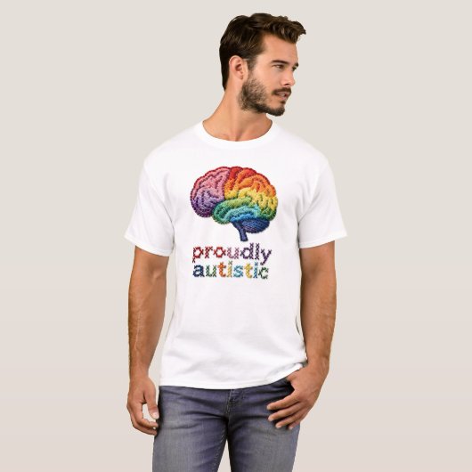 Proudly Autistic Embroidered Rainbow Brain Design  Tシャツ (正面フル)