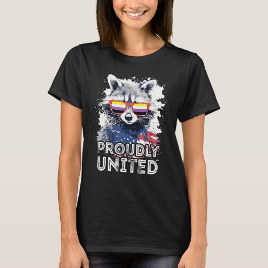 Proudly United  Raccoon Non Binary Sunglasses Flag Tシャツ (正面)