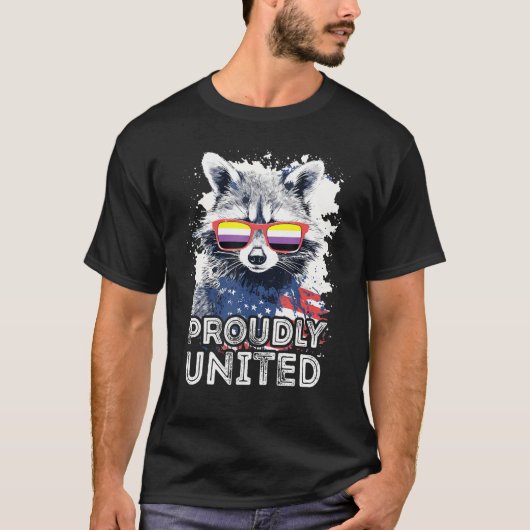 Proudly United  Raccoon Non Binary Sunglasses Flag Tシャツ (正面)