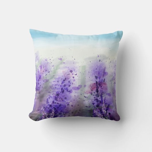 Provence Lavender:ヴィンテージ水彩場 クッション (正面)