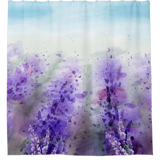Provence Lavender:ヴィンテージ水彩場 シャワーカーテン (正面)