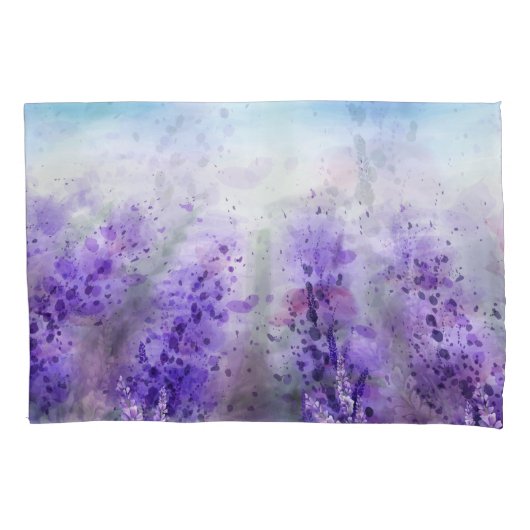 Provence Lavender:ヴィンテージ水彩場 枕カバー (正面)