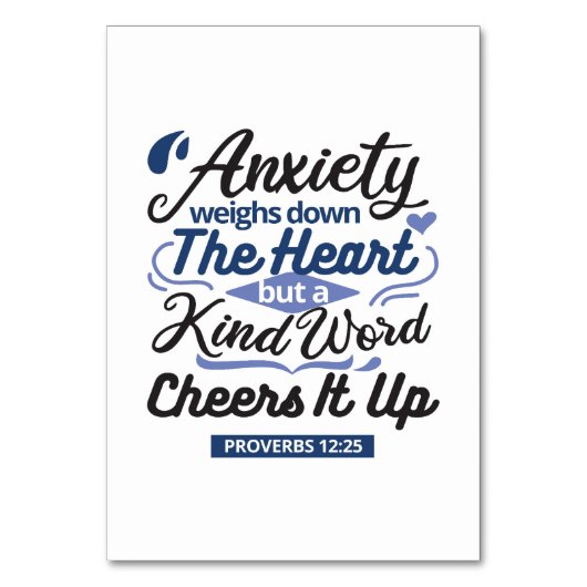 Proverbs 12:25 Bible Verse – Kind Word Art テーブルナンバー (正面)