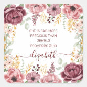 Proverbs 31 エレガントなパステルピンクの花 スクエアシール (正面)