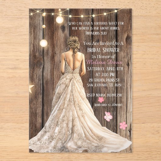 Proverbs 31:10 Bridal Shower Invitation アクリル招待状 (正面)
