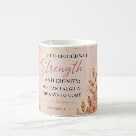 Proverbs 31:25 強さと尊厳のクリスチャングッズ コーヒーマグカップ (中央)