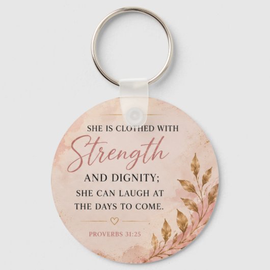 Proverbs 31:25 – 強さと尊厳の信仰 キーホルダー (正面)