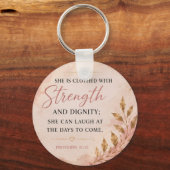 Proverbs 31:25 – 強さと尊厳の信仰 キーホルダー (裏面)