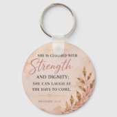 Proverbs 31:25 – 強さと尊厳の信仰 キーホルダー (裏面)