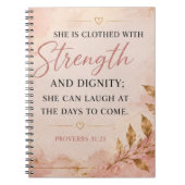 Proverbs 31:25 強さと尊厳 励ましの言葉 ノートブック (正面)