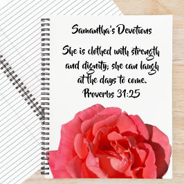 Proverbs 31:25 赤いバラのキリスト教カスタムデボーション ノートブック