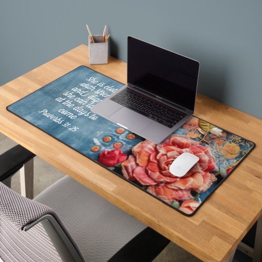 Proverbs 31:25 Desk Mat Inspiring Bible Verse デスクマット (オフィス2)