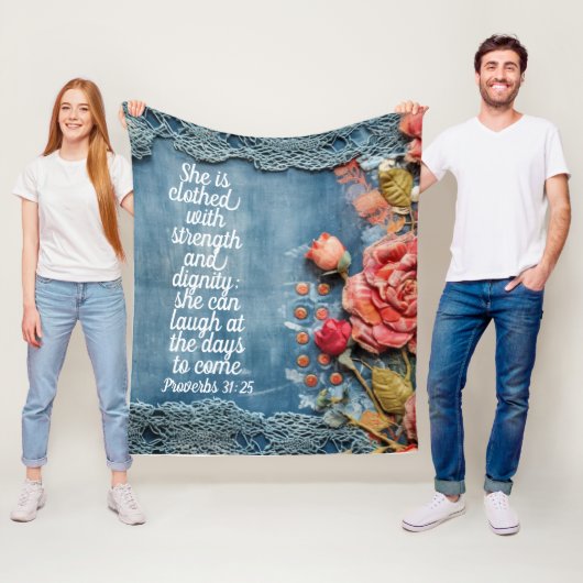 Proverbs 31:25 Fleece Blanket Bible Verse Floral フリースブランケット (インサイチュ)