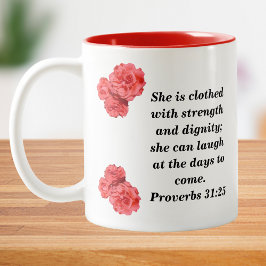 Proverbs 31:25 Ideal Christian Woman With Red Rose ツートーンマグカップ