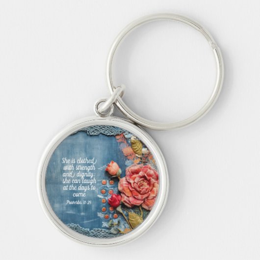 Proverbs 31:25 Keychain Inspiring Bible Verse Blue キーホルダー (正面)