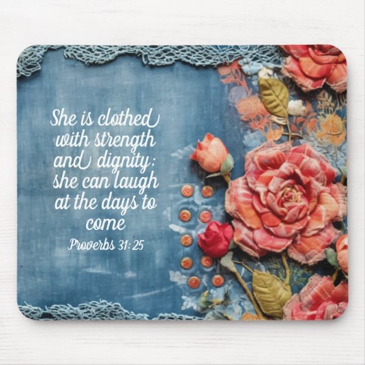 Proverbs 31:25 Mousepad Inspiring Bible Verse マウスパッド (正面)