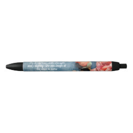 Proverbs 31:25  Pen Inspiring Bible Verse Floral 黒ボールペン