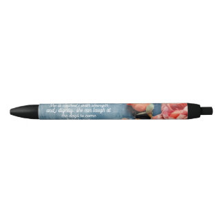 Proverbs 31:25  Pen Inspiring Bible Verse Floral 黒ボールペン