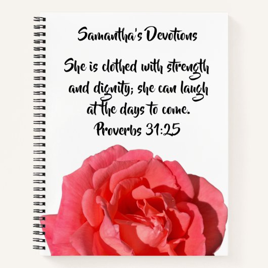 Proverbs 31:25 Red Rose Christian Custom Devotion ノートブック (正面)