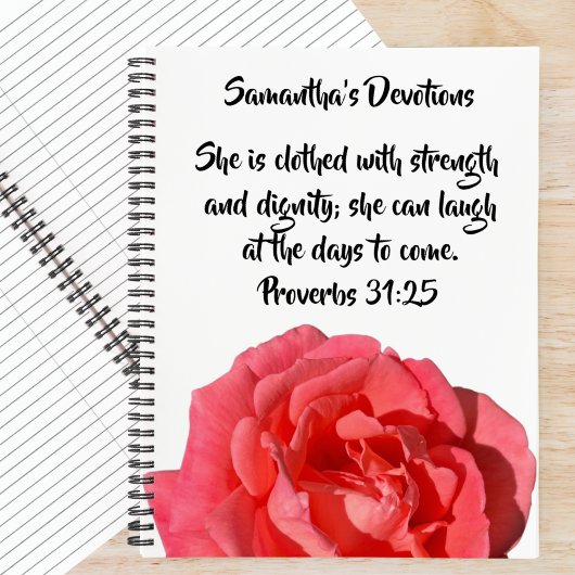 Proverbs 31:25 Red Rose Christian Custom Devotion ノートブック