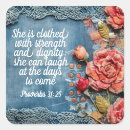 Proverbs 31:25 Sticker Inspiring Bible Verse スクエアシール