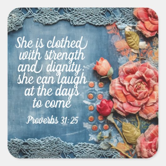 Proverbs 31:25 Sticker Inspiring Bible Verse スクエアシール (正面)